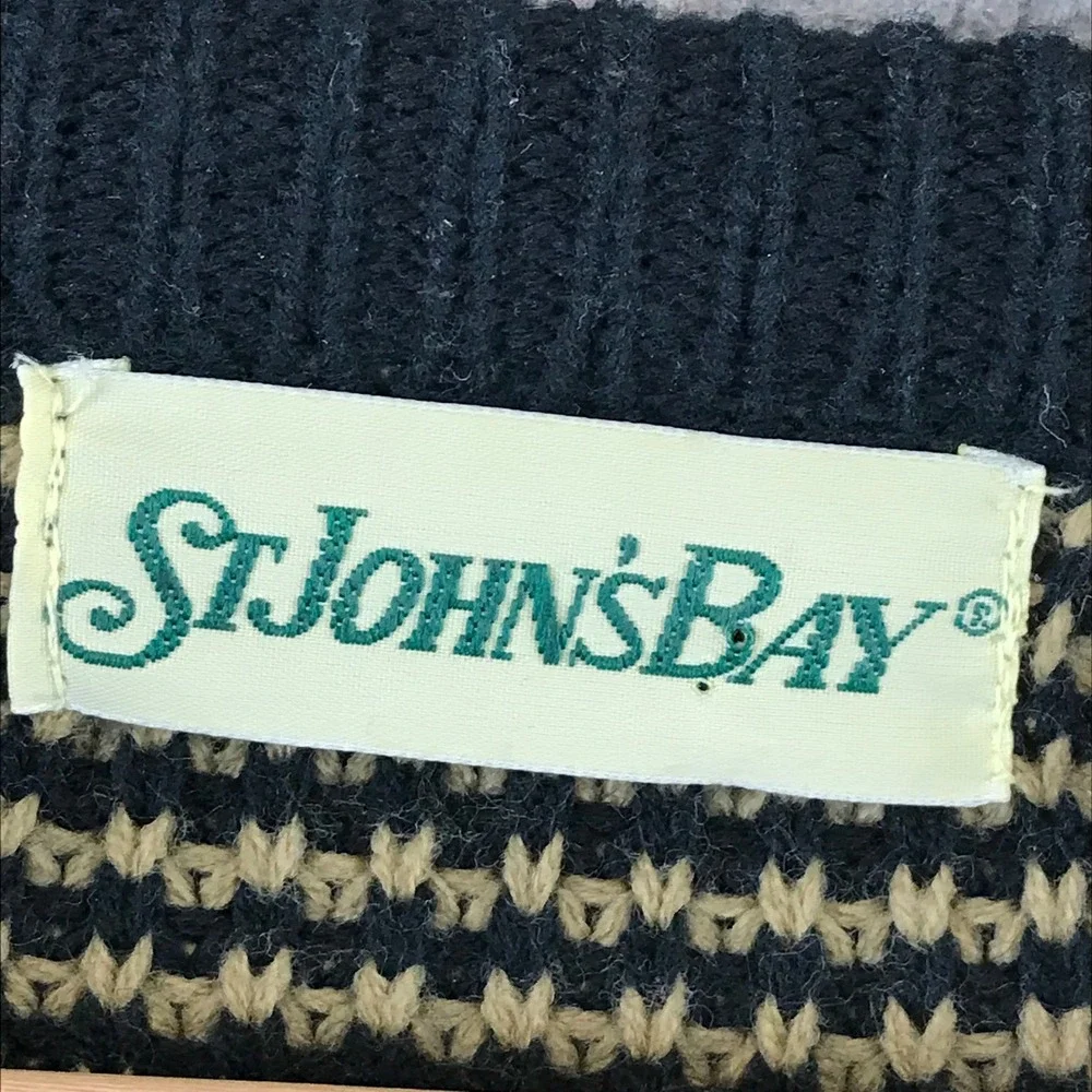 Vintage St Johns Bay Men's Striped‎ Sweater L Acrylic Green